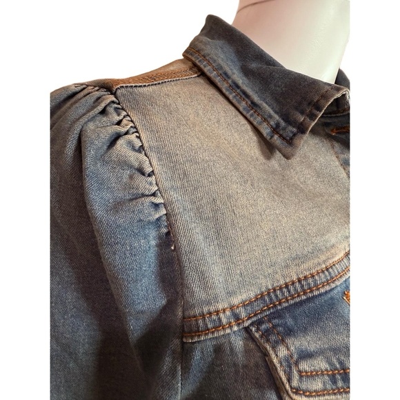 Vetinee Jacket Womens Cropped Blue Denim 3/4 Sleeve Puff Distressed Faded - Picture 5 of 16